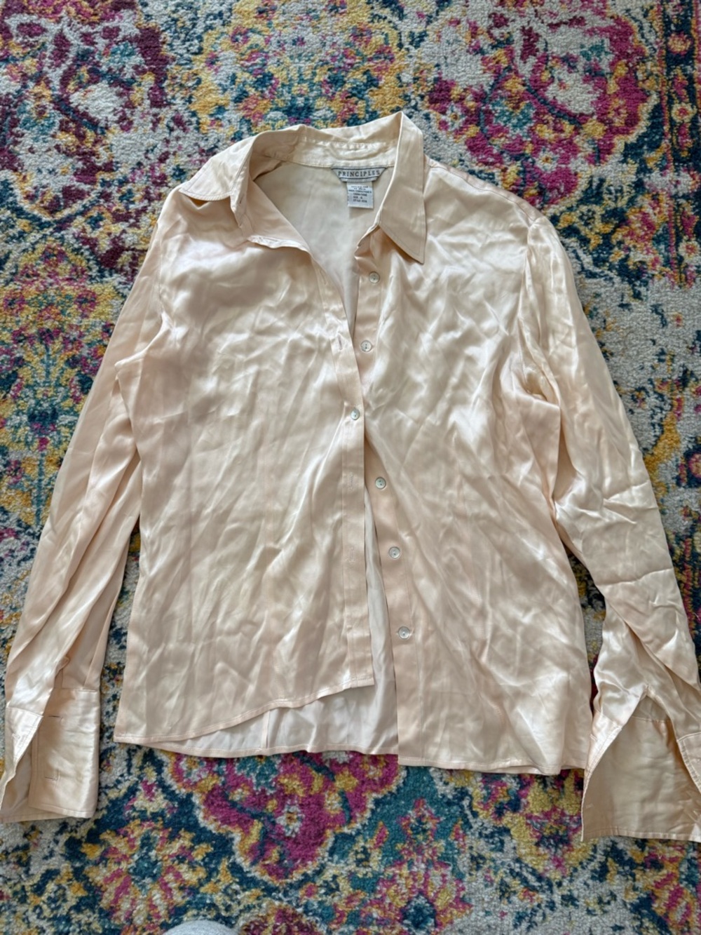 90s Vintage 100% Silk Blouse Light Pink Oversized Button Up 90s Minimal